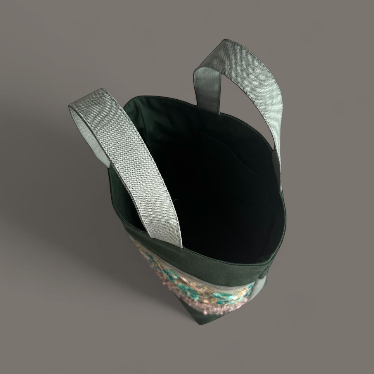 エメラルドグリーン/インド刺繍×帆布◆トートバッグ＆ポーチセット | 10枚目