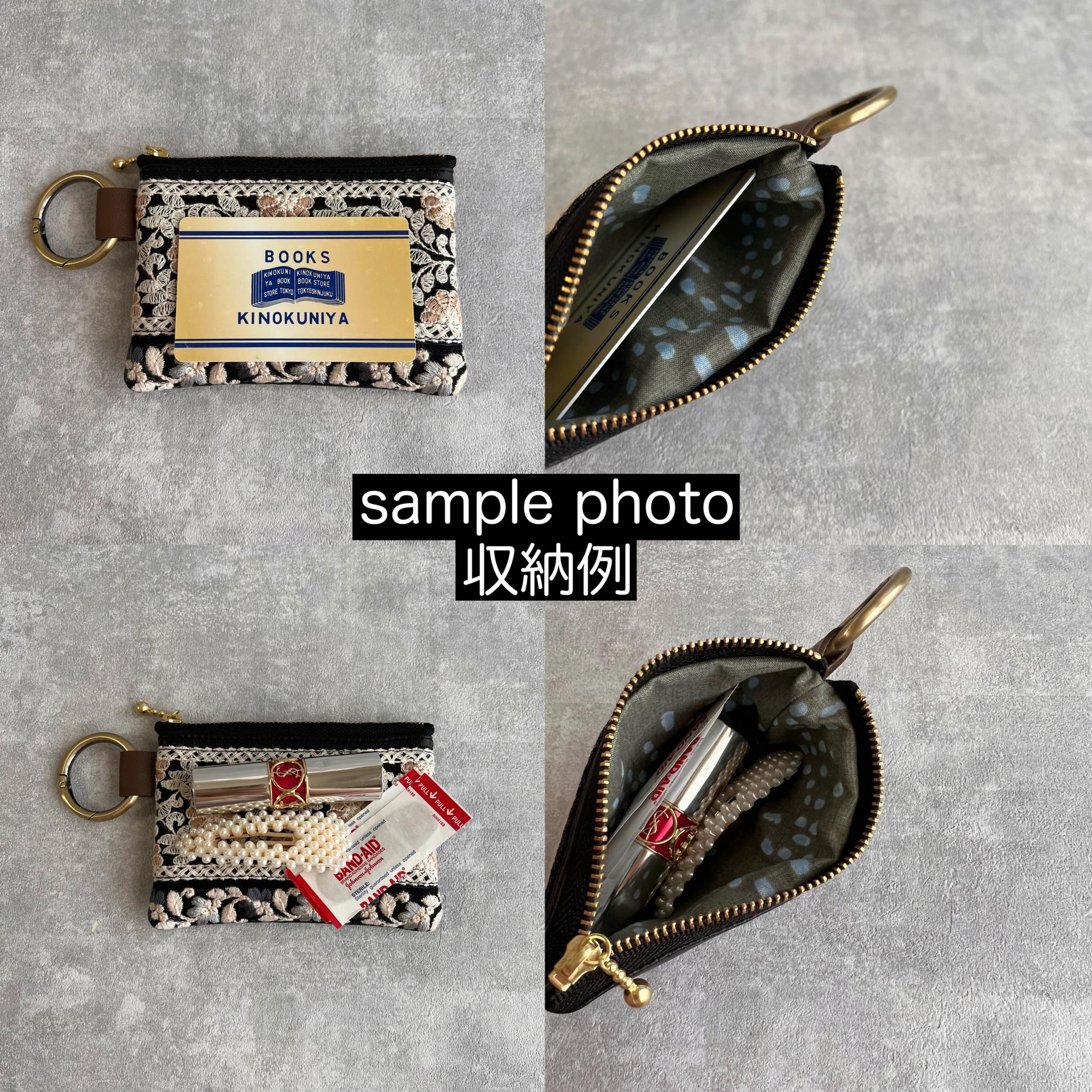 エメラルドグリーン/インド刺繍×帆布◆トートバッグ＆ポーチセット | 13枚目