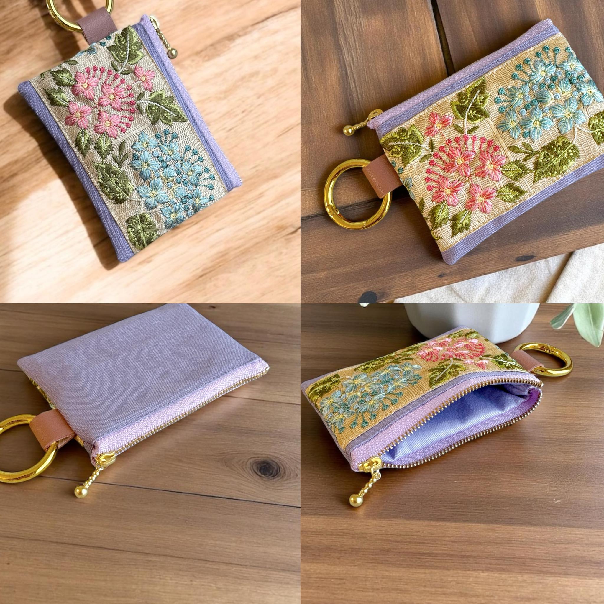 紫陽花/インド刺繍×帆布◆トートバッグ＆ポーチセット | 12枚目