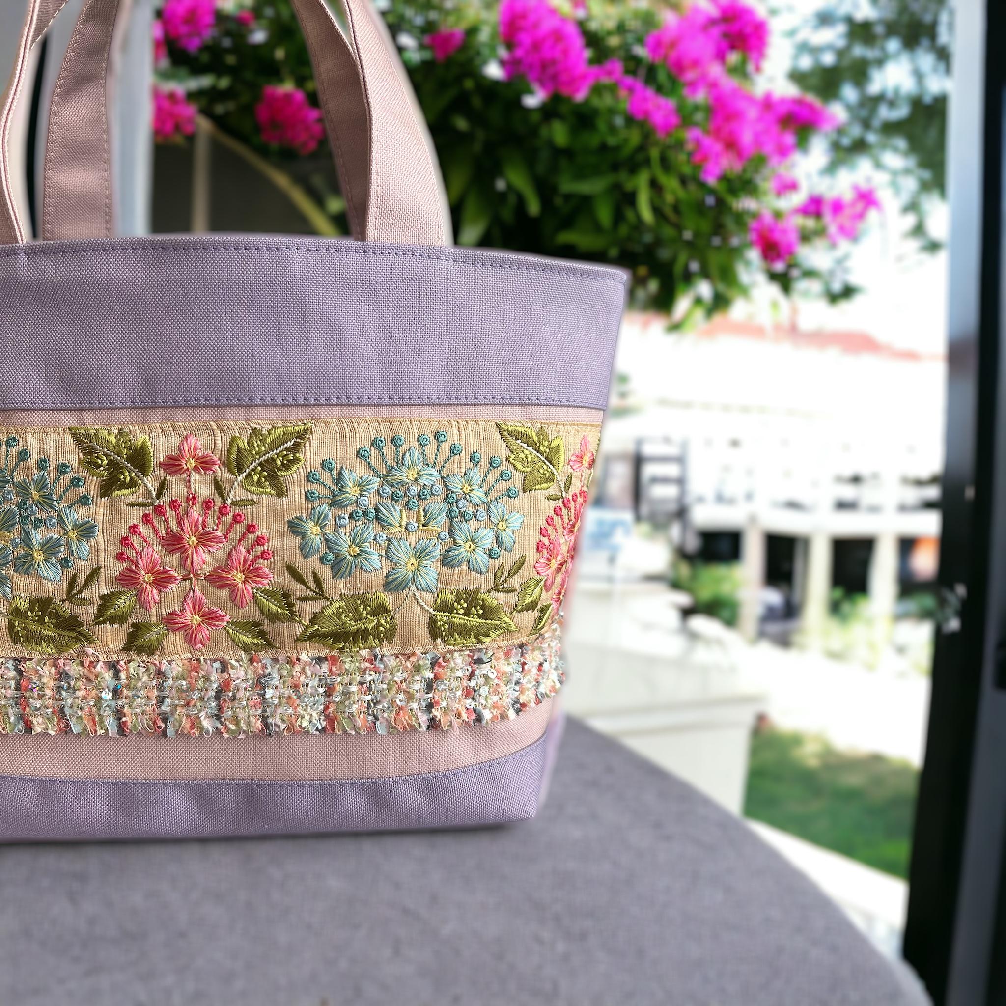 紫陽花/インド刺繍×帆布◆トートバッグ＆ポーチセット | 3枚目