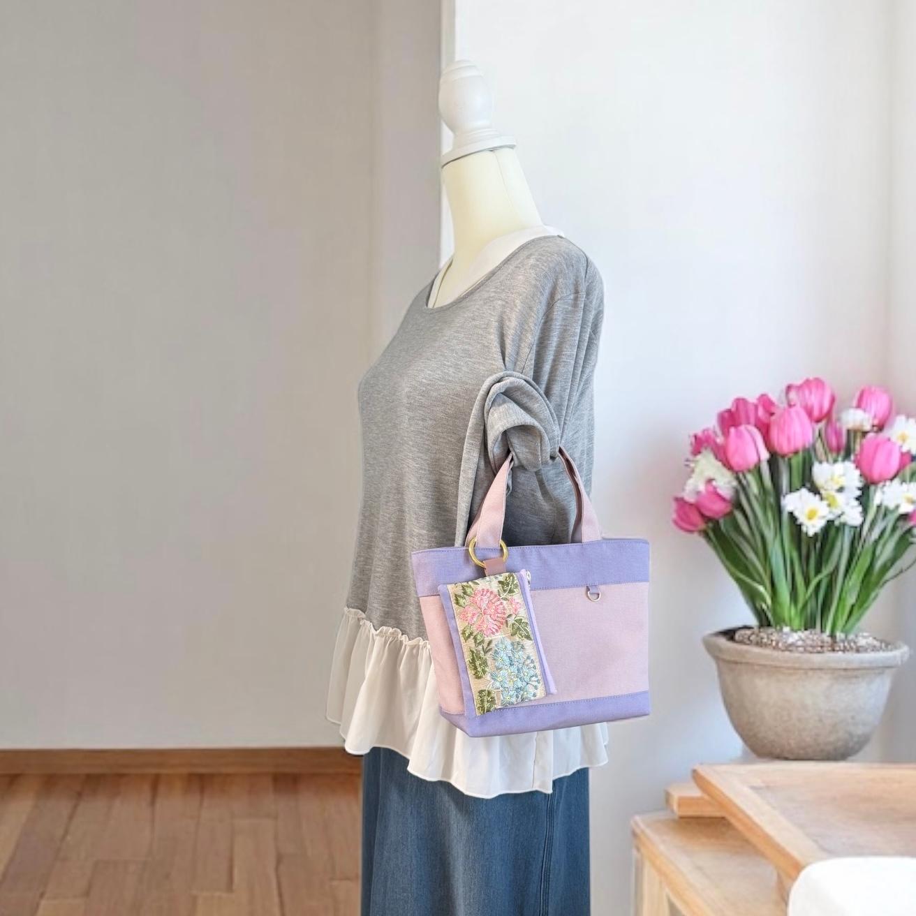 紫陽花/インド刺繍×帆布◆トートバッグ＆ポーチセット | 8枚目