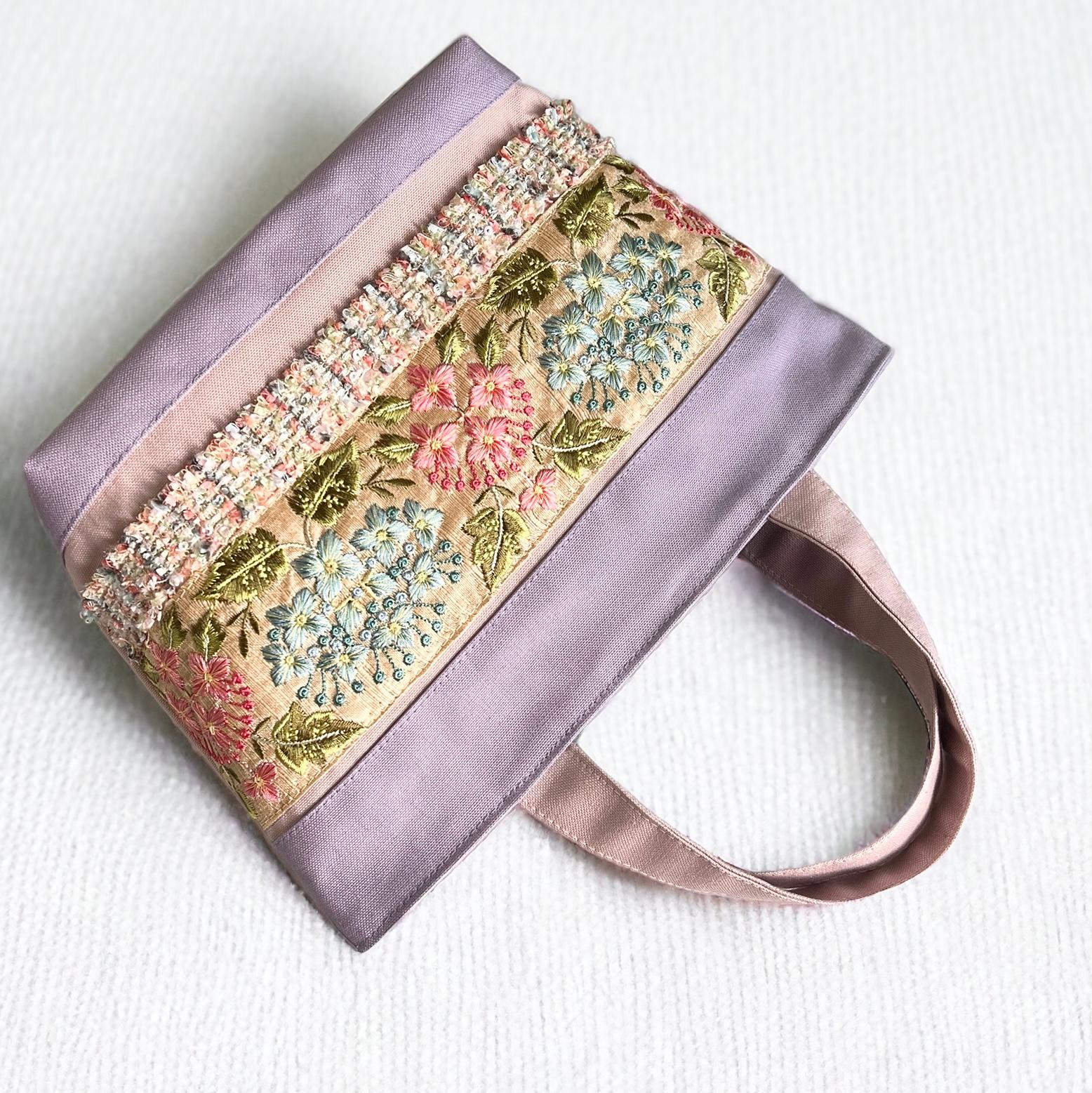 紫陽花/インド刺繍×帆布◆トートバッグ＆ポーチセット | 9枚目