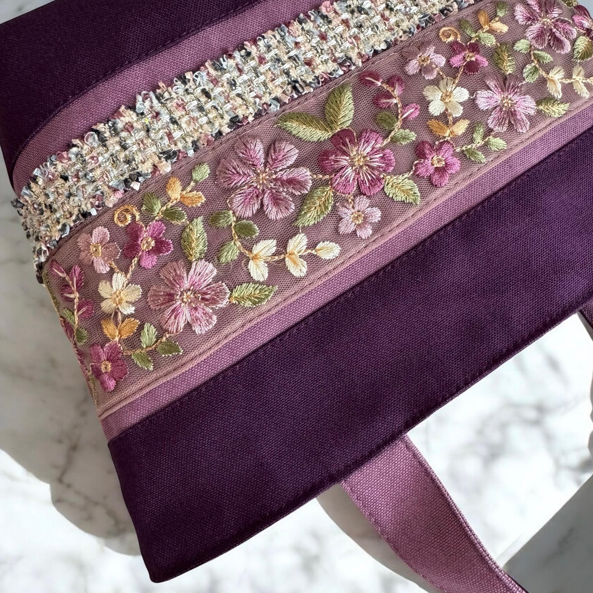 ラベンダー/インド刺繍×キラキラツイード 帆布◆トートバッグ | 4枚目