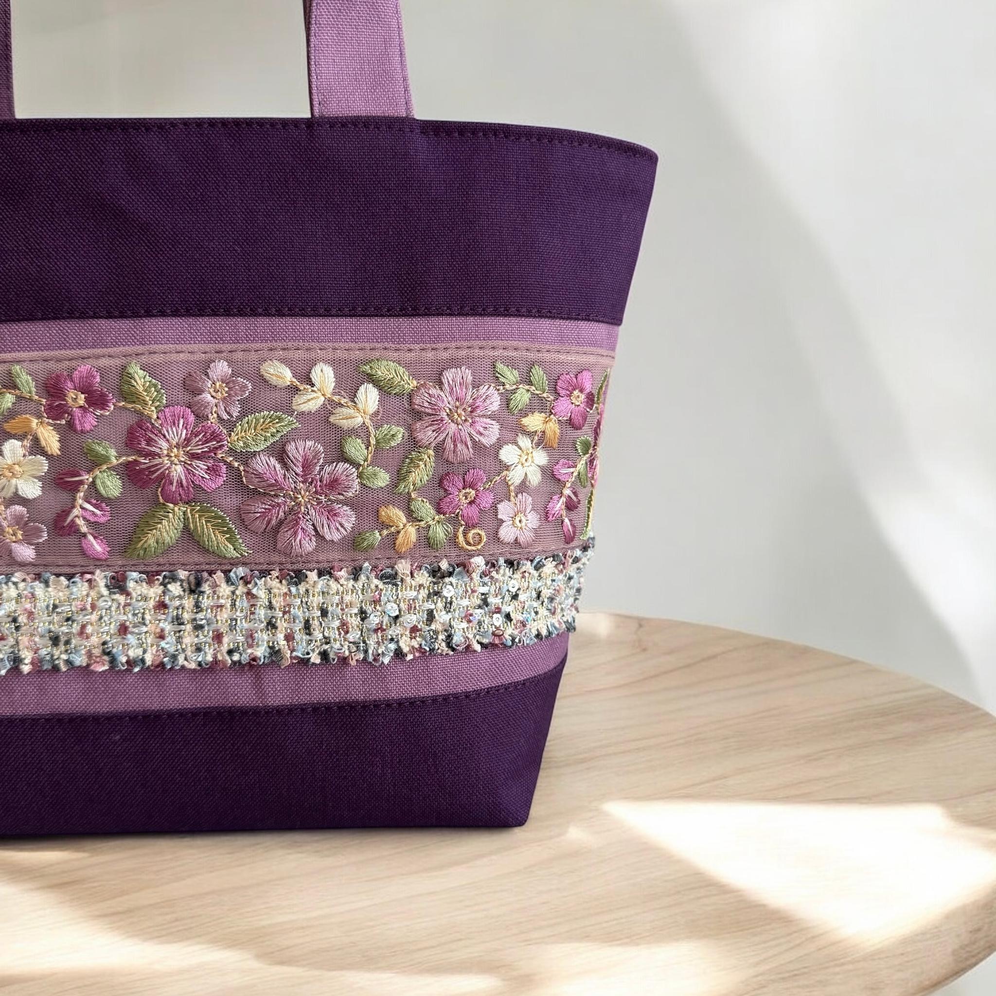 ラベンダー/インド刺繍×帆布◆トートバッグ＆ポーチセット | 11枚目