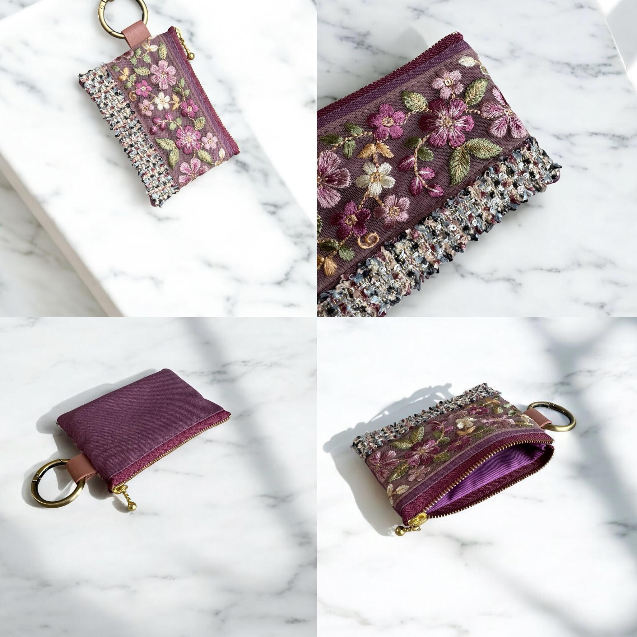 ラベンダー/インド刺繍×帆布◆トートバッグ＆ポーチセット | 12枚目