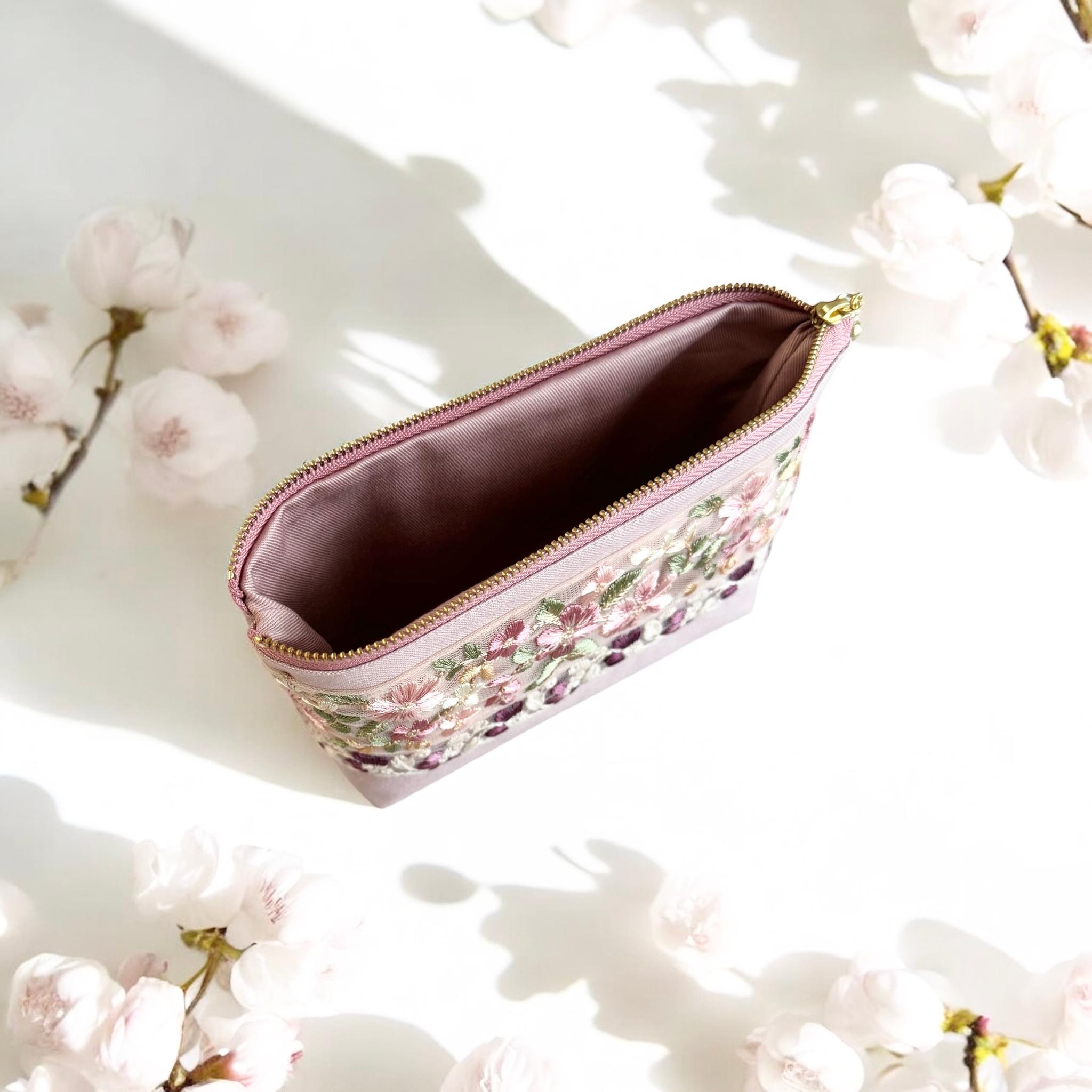 桜/インド刺繍◆外ポケット付きマチ付きポーチ/マルチポーチ【L】 | 5枚目