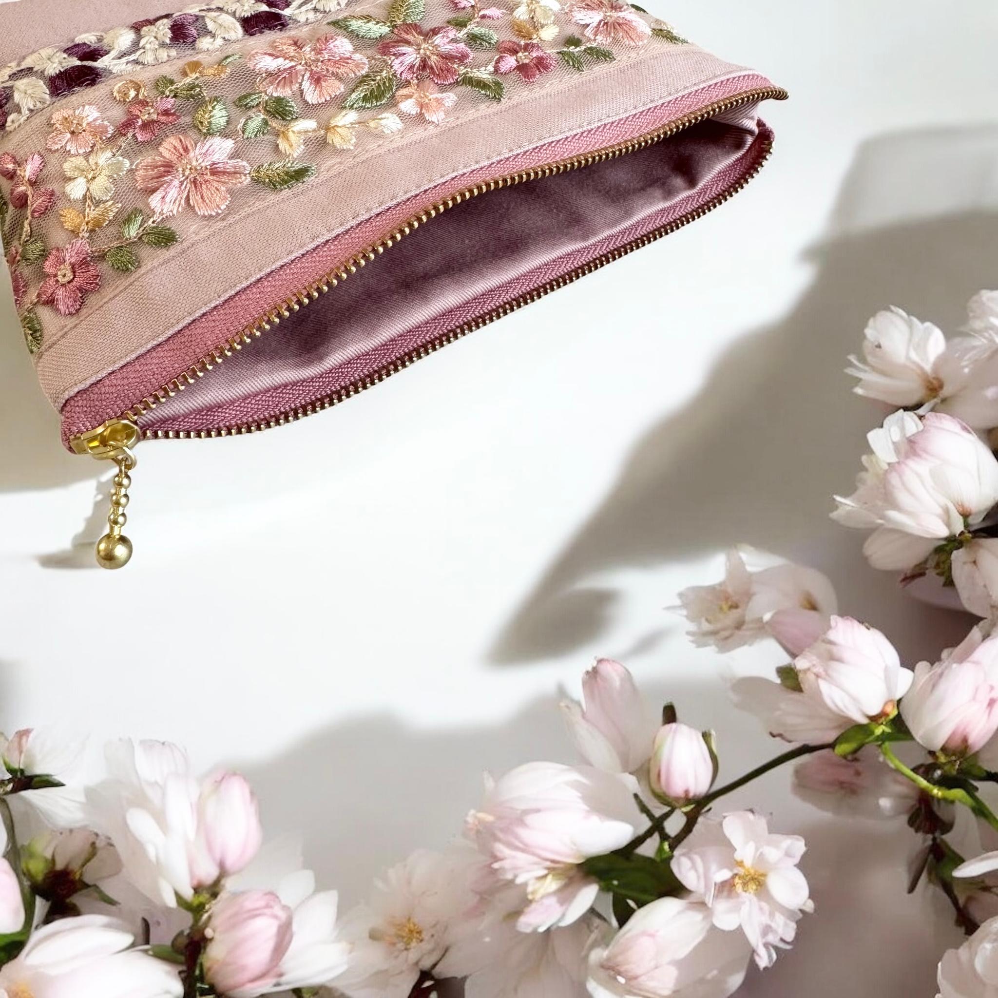 桜/インド刺繍◆外ポケット付きマチ付きポーチ/マルチポーチ【L】 | 6枚目