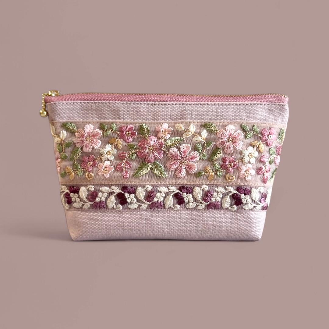 桜/インド刺繍◆外ポケット付きマチ付きポーチ/マルチポーチ【L】 | 8枚目