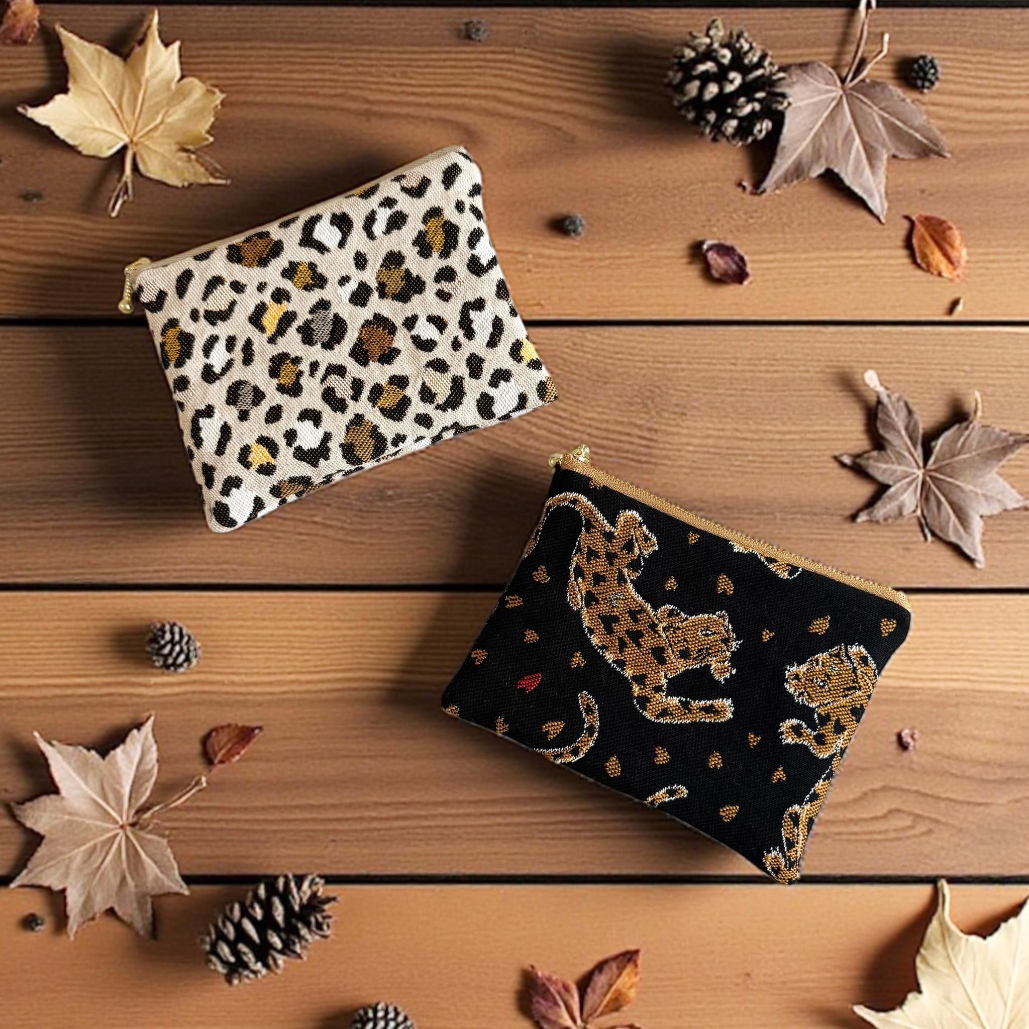フランス生地/ヒョウとレオパード柄/ジャガード織り/フラットポーチ/マルチケース【２種類から選べます】 | 1枚目