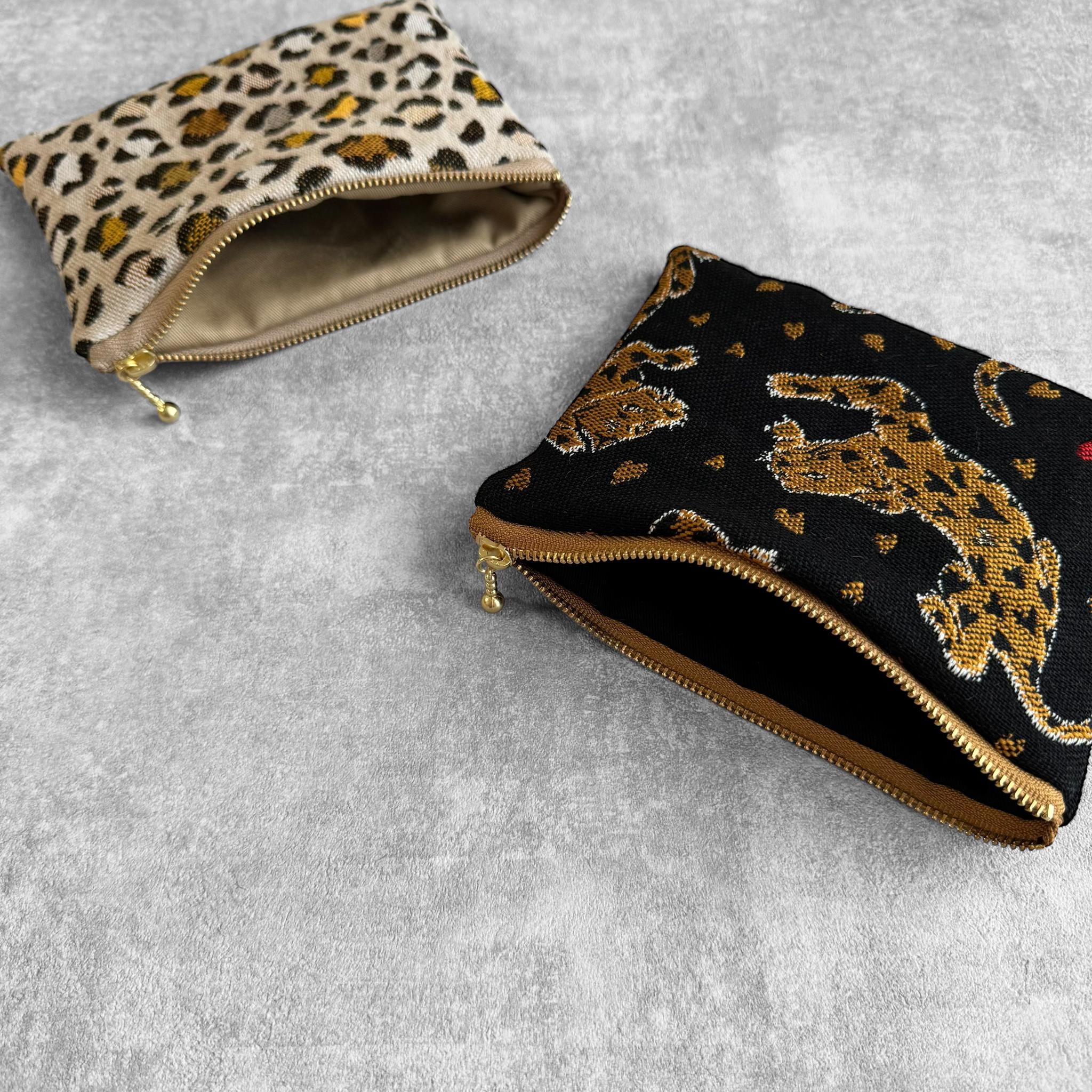 フランス生地/ヒョウとレオパード柄/ジャガード織り/フラットポーチ/マルチケース【２種類から選べます】 | 12枚目