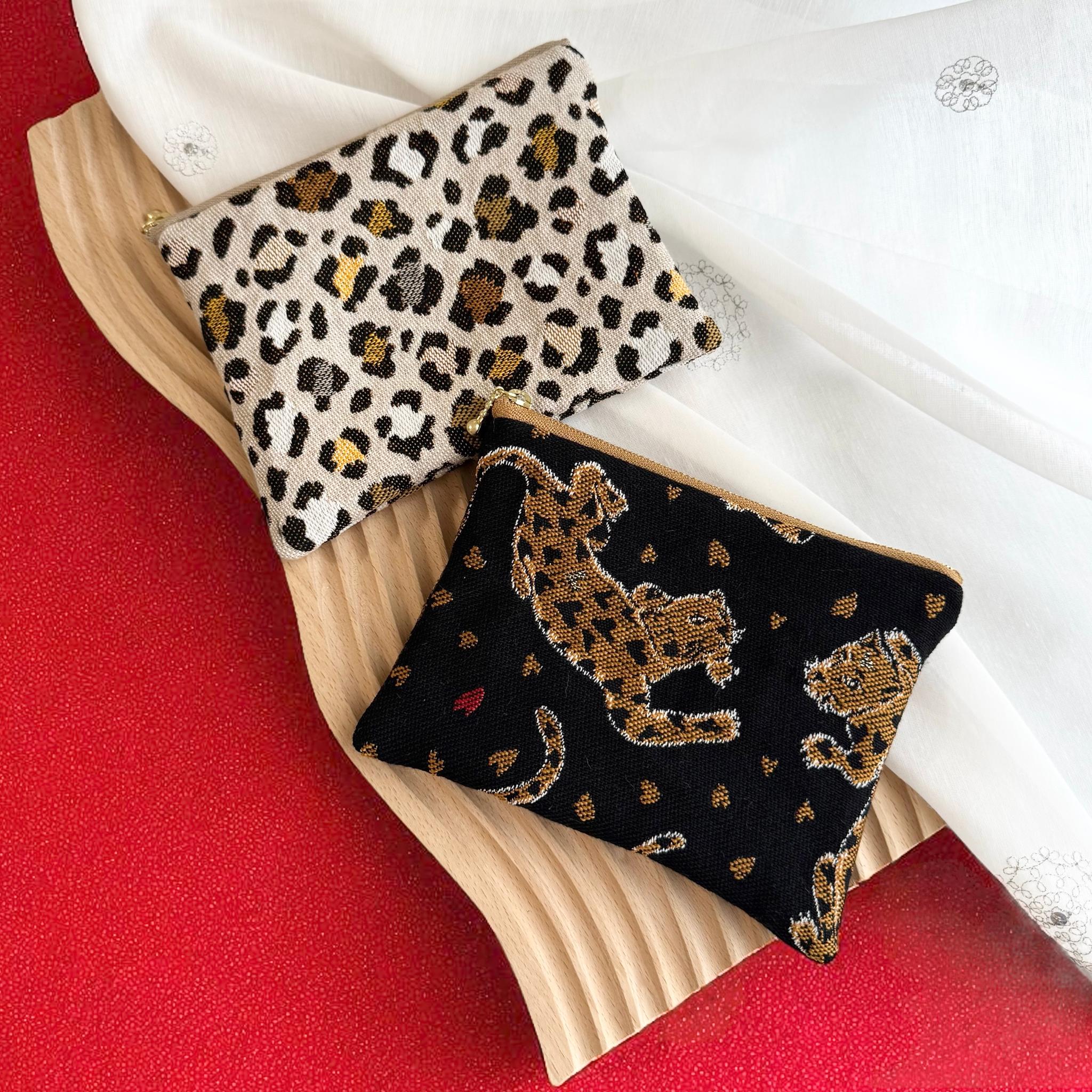 フランス生地/ヒョウとレオパード柄/ジャガード織り/フラットポーチ/マルチケース【２種類から選べます】 | 3枚目