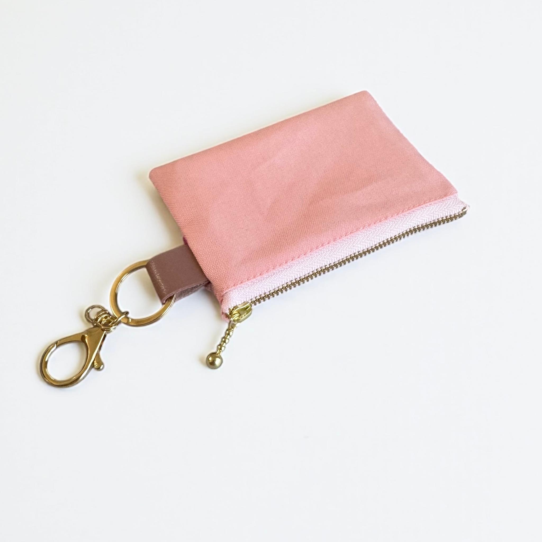 桜ピンク/インド刺繍×帆布/キーホルダー付きフラットポーチ/マルチケース | 6枚目