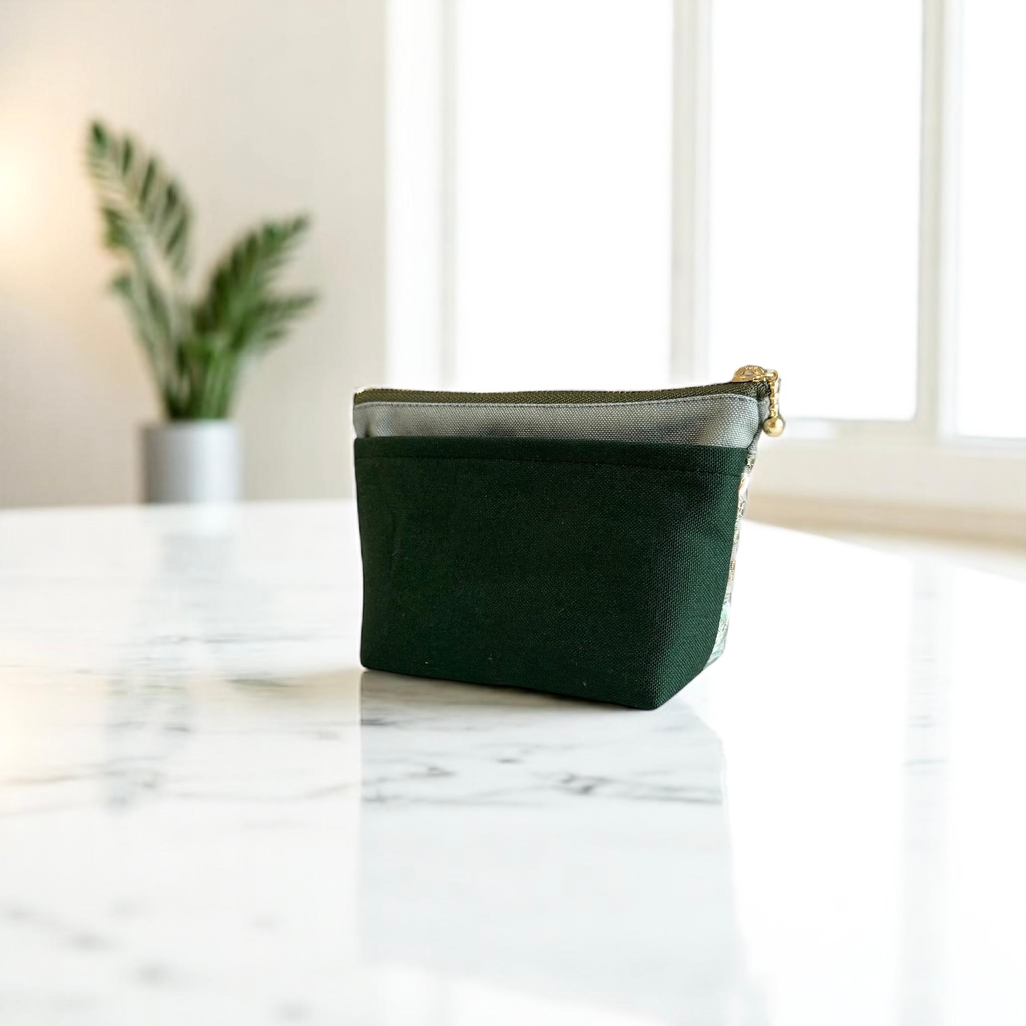 エメラルドグリーン/インド刺繍◆外ポケット付きマチ付きポーチ/マルチポーチ【S】 | 2枚目