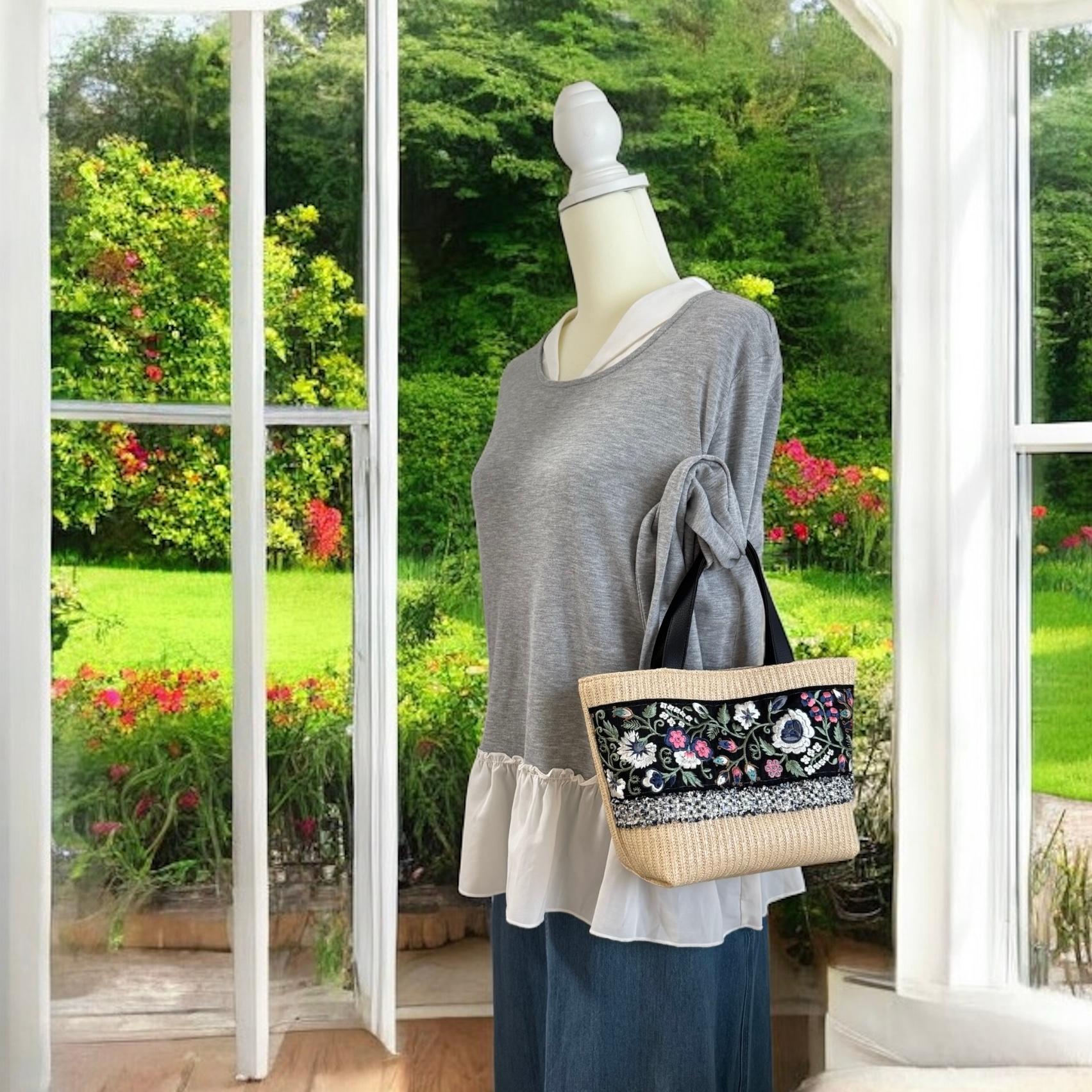 インド刺繍 かごバッグ 軽量/ナチュラル | 2枚目