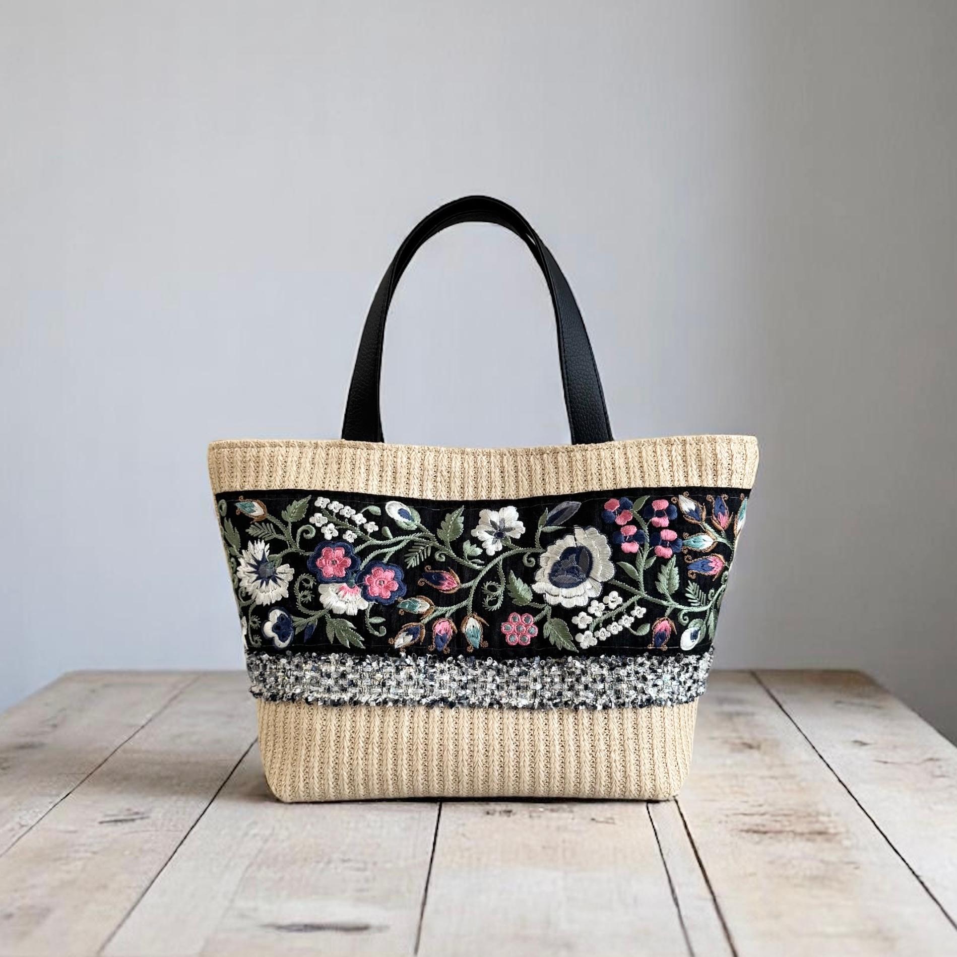 インド刺繍 かごバッグ 軽量/ナチュラル | 3枚目