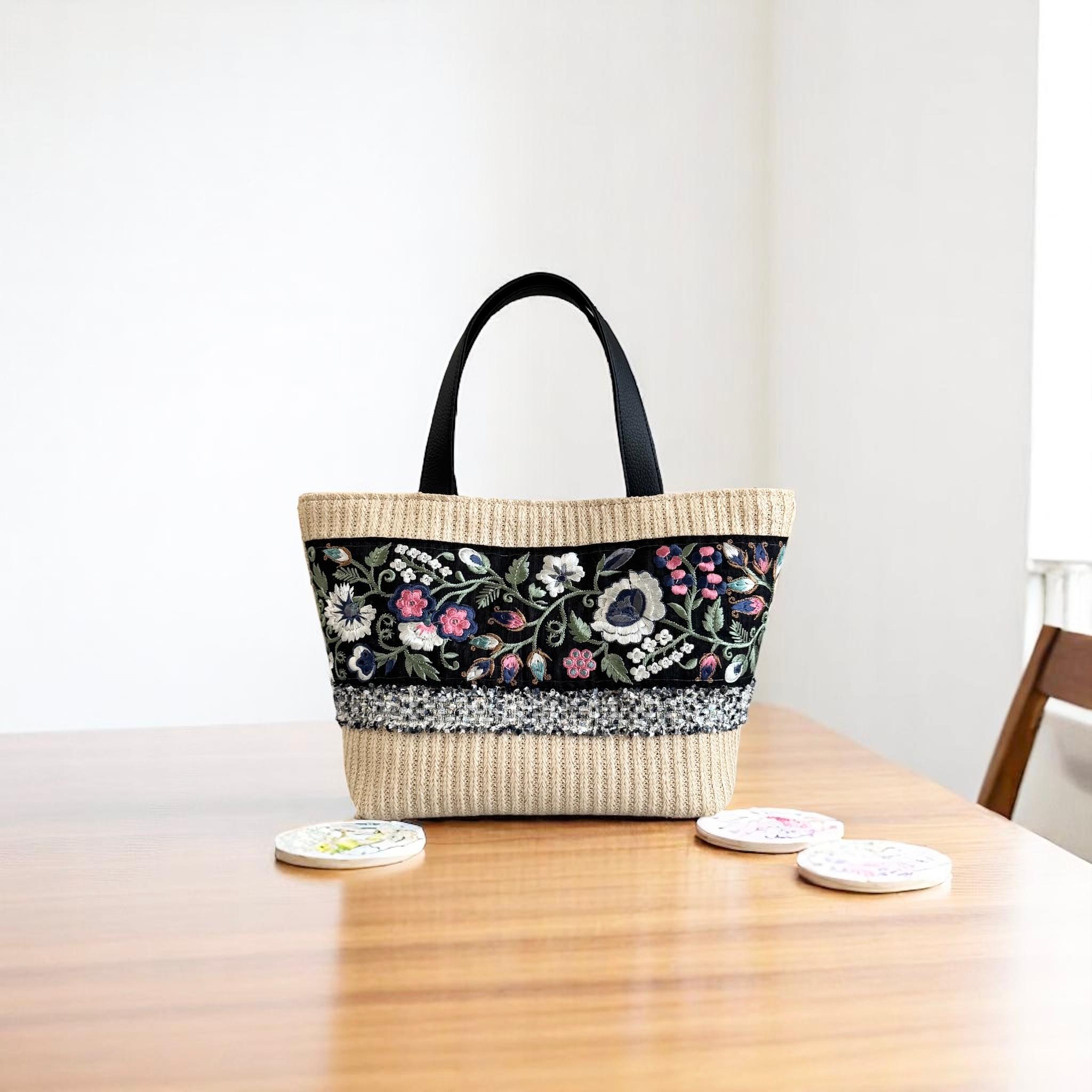 インド刺繍 かごバッグ 軽量/ナチュラル | 5枚目