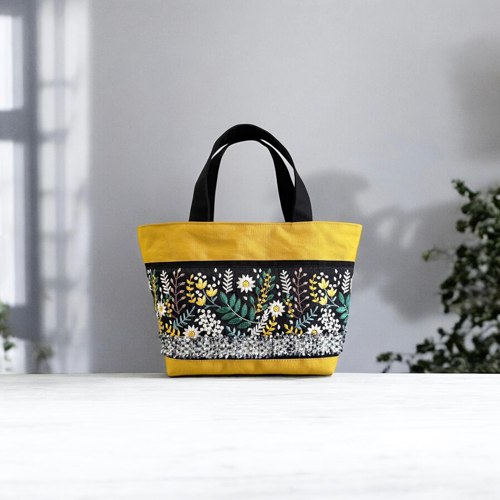 ミモザブラック/インド刺繍×帆布/トートバッグ&ポーチセット | 2枚目