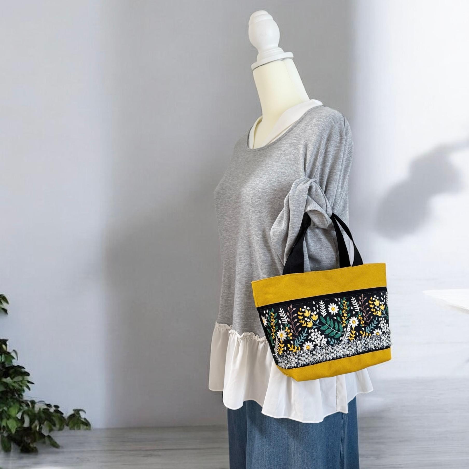 ミモザブラック/インド刺繍×帆布/トートバッグ&ポーチセット | 7枚目