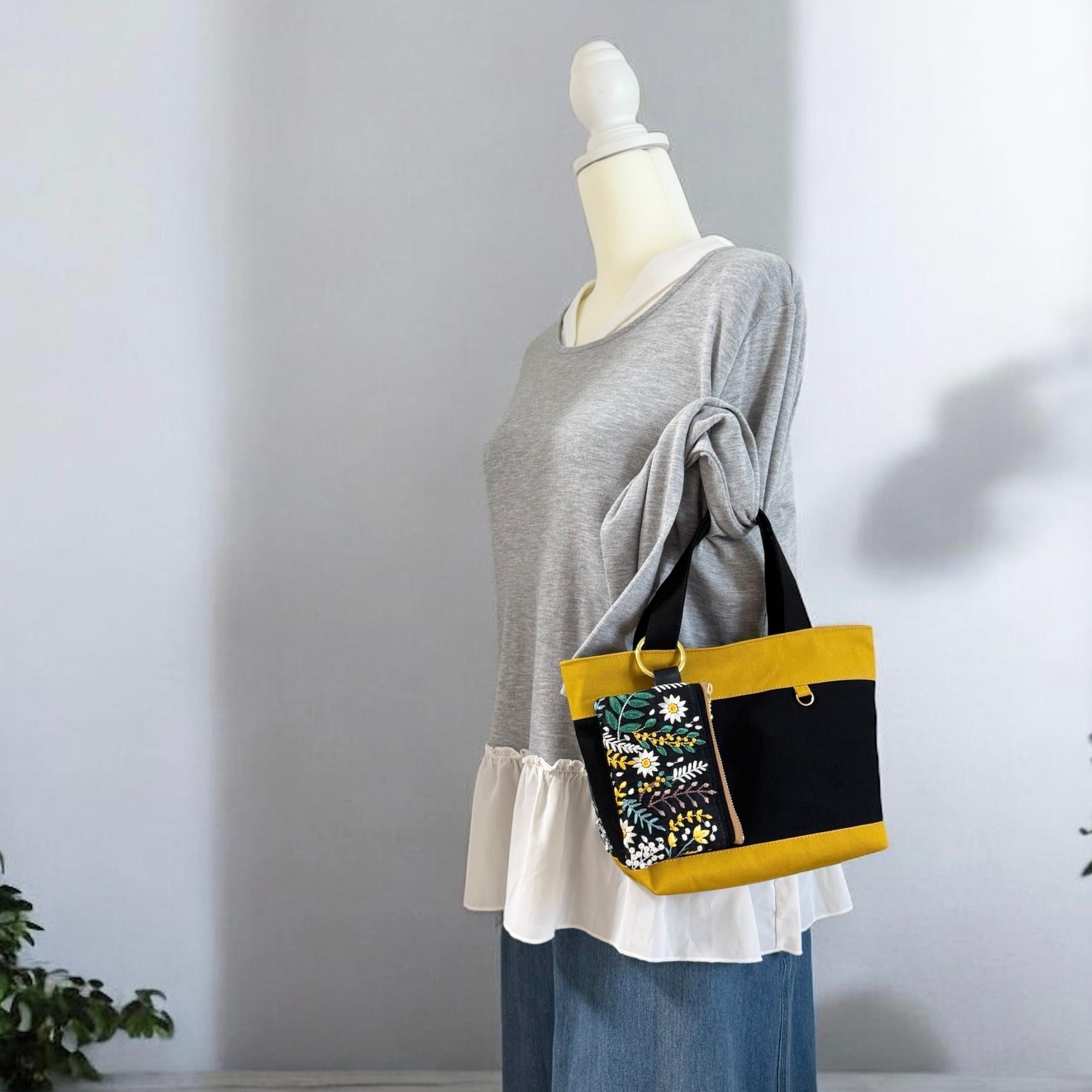 ミモザブラック/インド刺繍×帆布/トートバッグ&ポーチセット | 8枚目