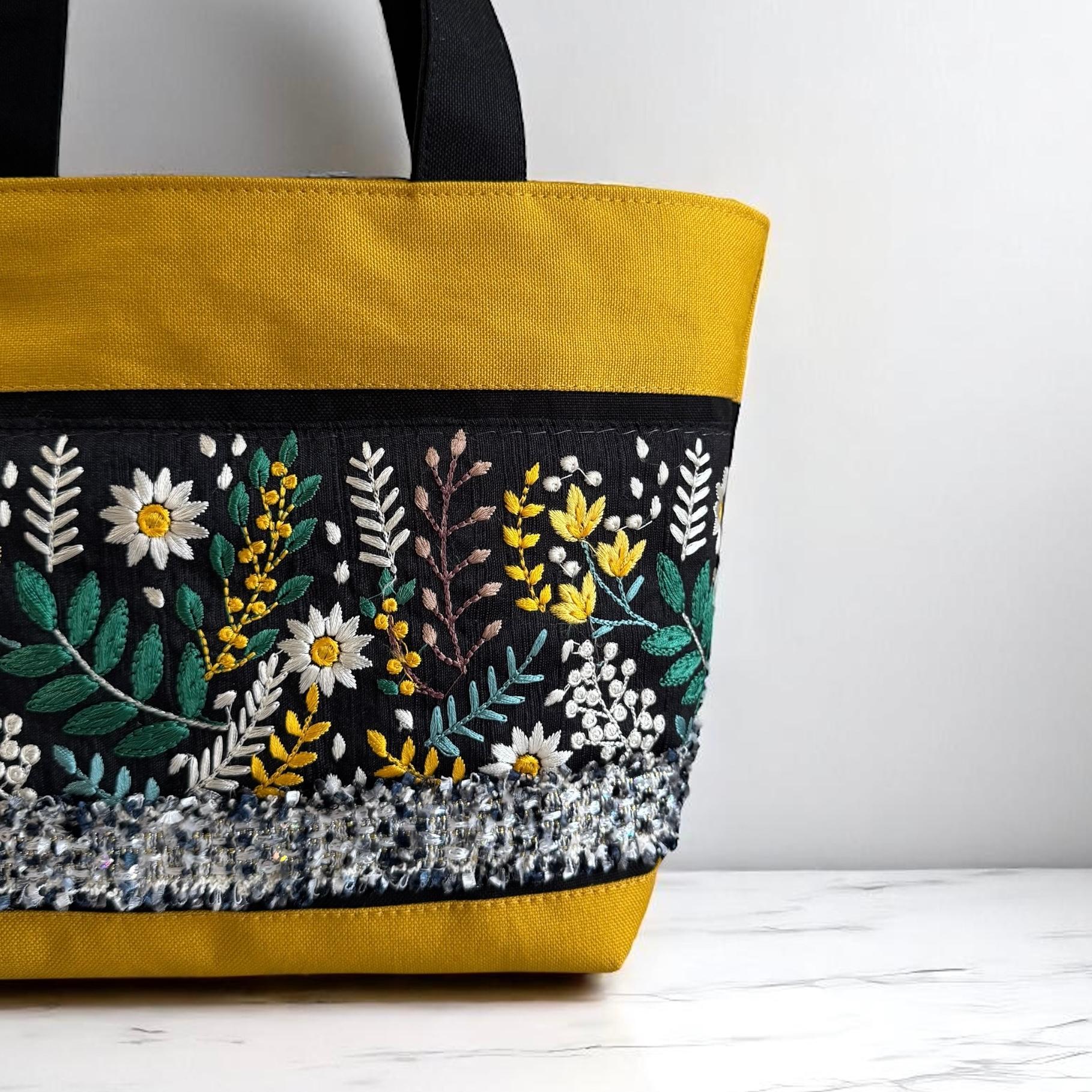 ミモザブラック/インド刺繍×帆布/トートバッグ&ポーチセット | 3枚目