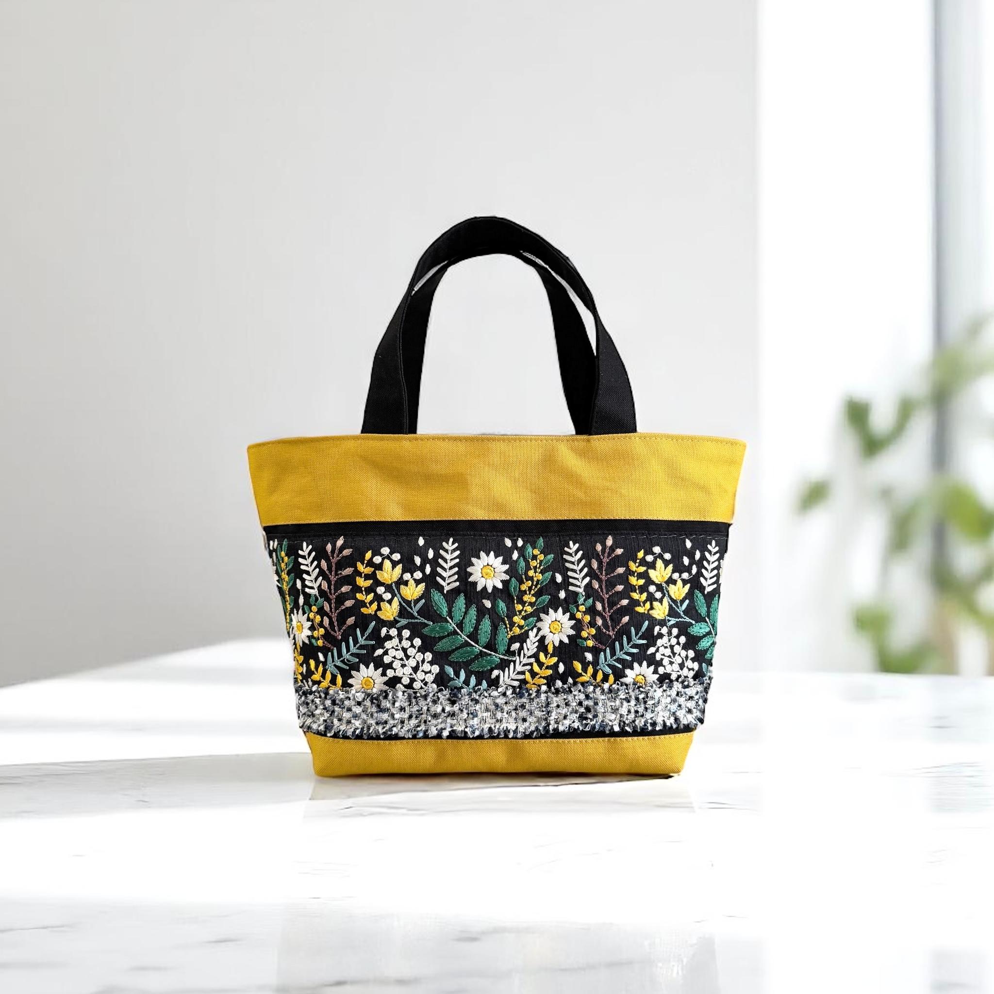 ミモザブラック/インド刺繍×キラキラツイード 帆布/トートバッグ | 6枚目