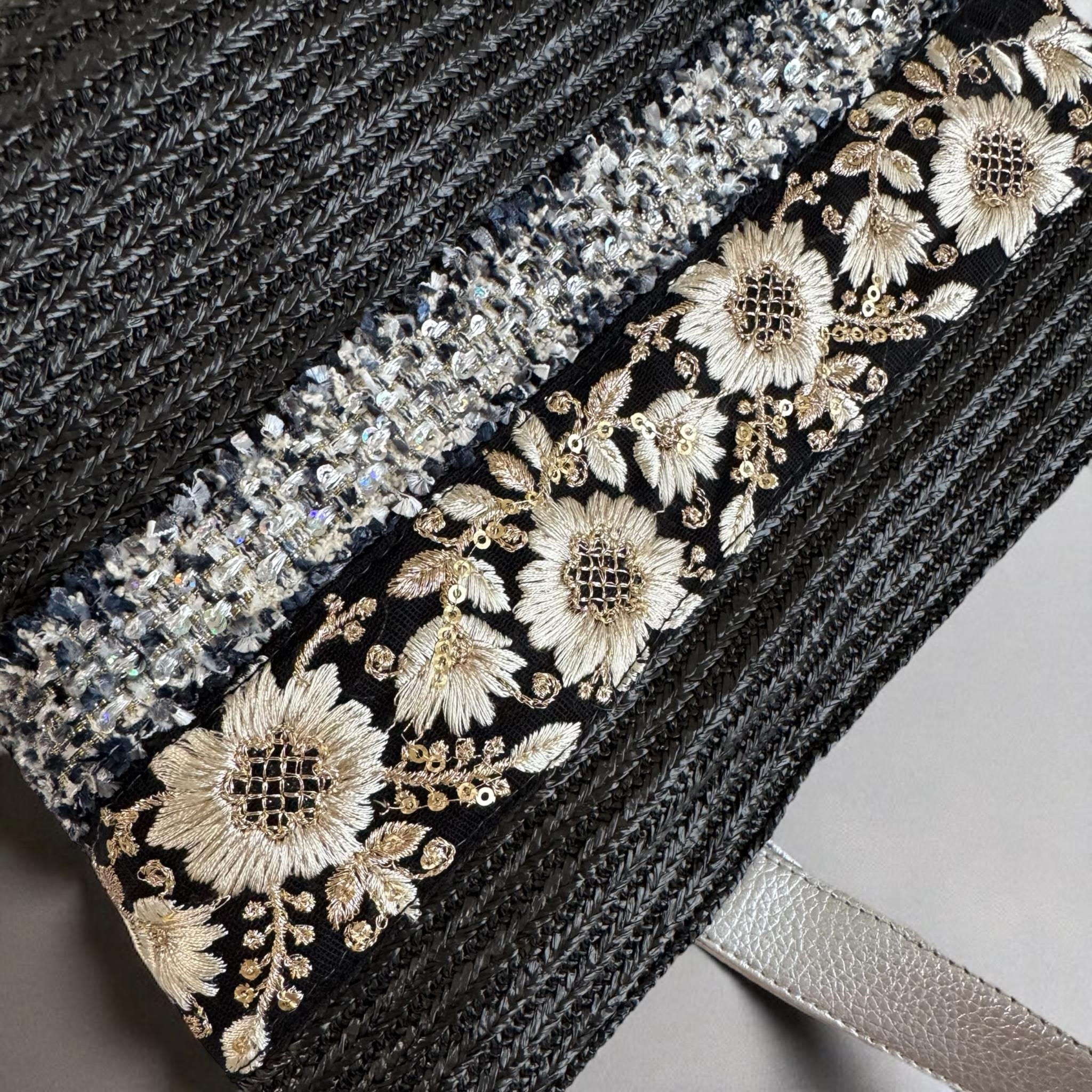 インド刺繍 かごバッグ 軽量/ブラック | 2枚目