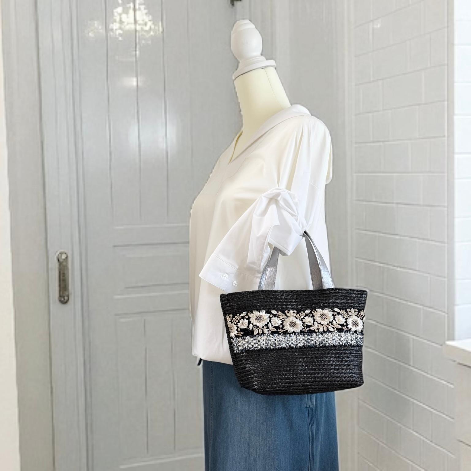 インド刺繍 かごバッグ 軽量/ブラック | 3枚目