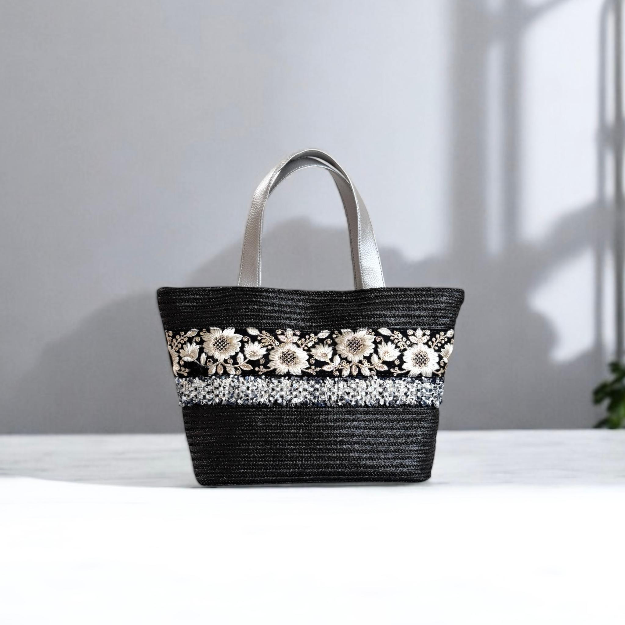 インド刺繍 かごバッグ 軽量/ブラック | 4枚目