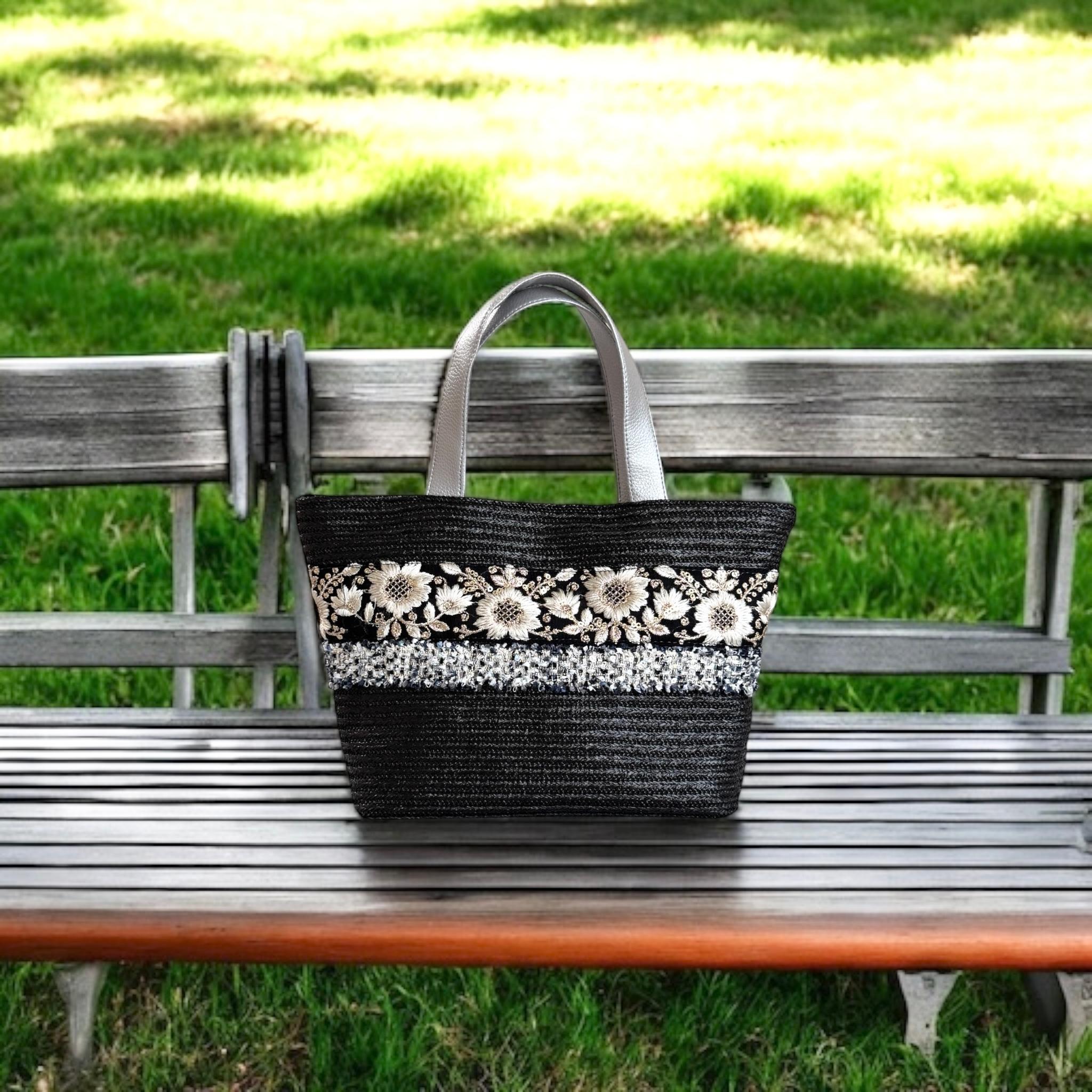 インド刺繍 かごバッグ 軽量/ブラック | 6枚目