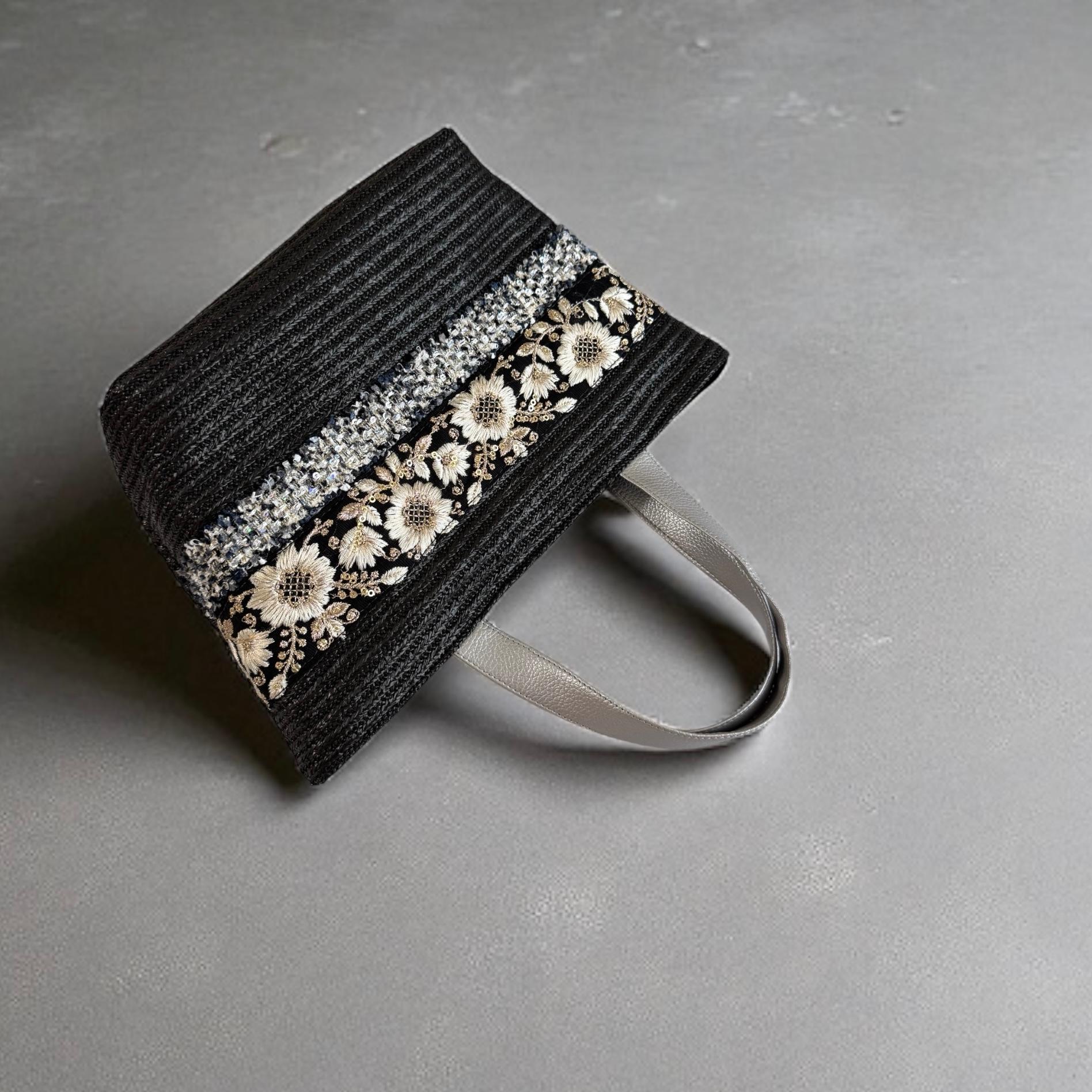 インド刺繍 かごバッグ 軽量/ブラック | 7枚目