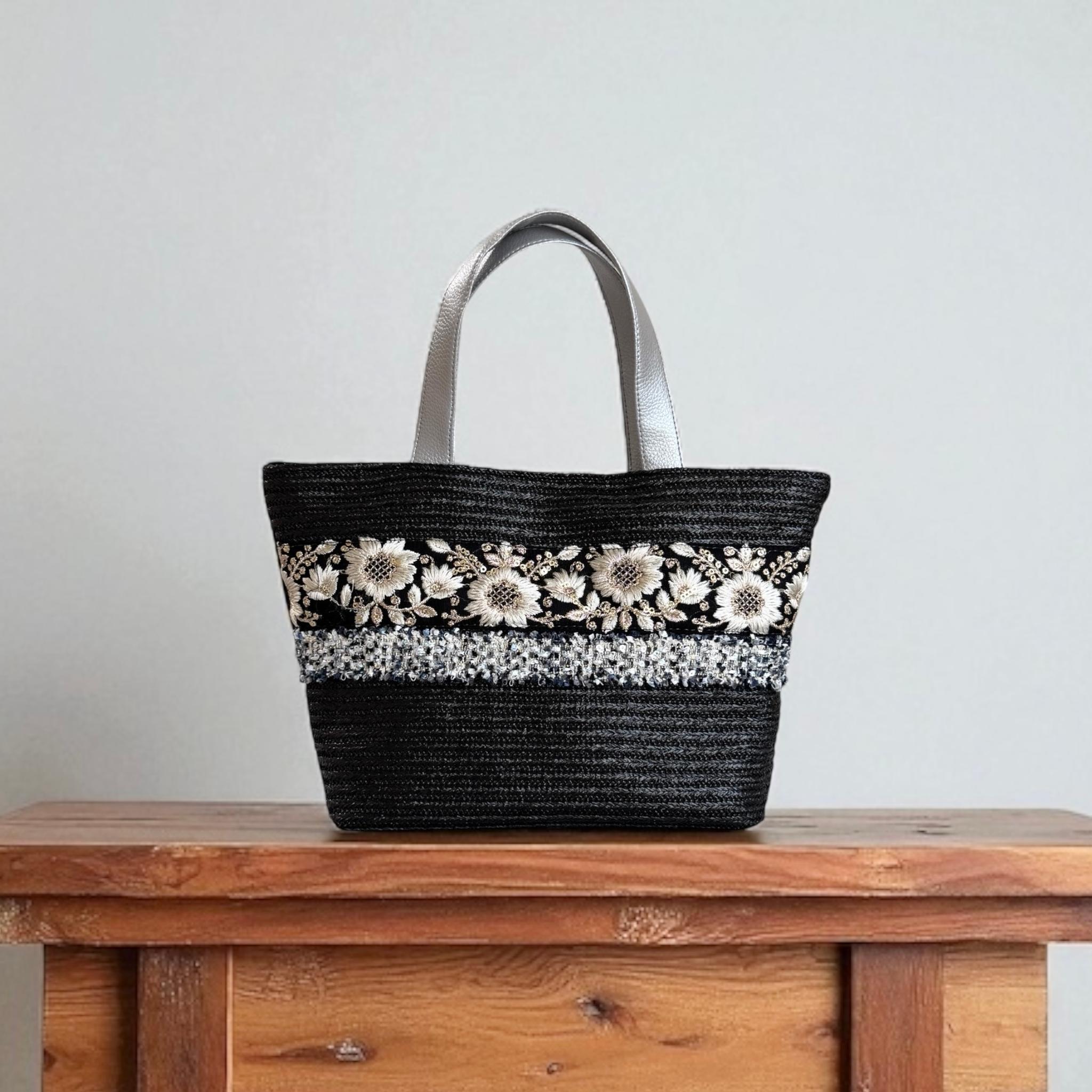 インド刺繍 かごバッグ 軽量/ブラック | 8枚目