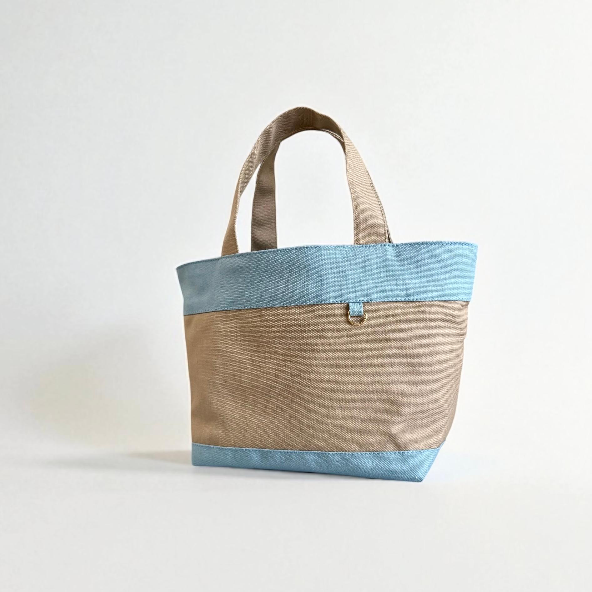 インド刺繍×フリル× 帆布/トートバッグ(ベージュ×ブルー) | 4枚目