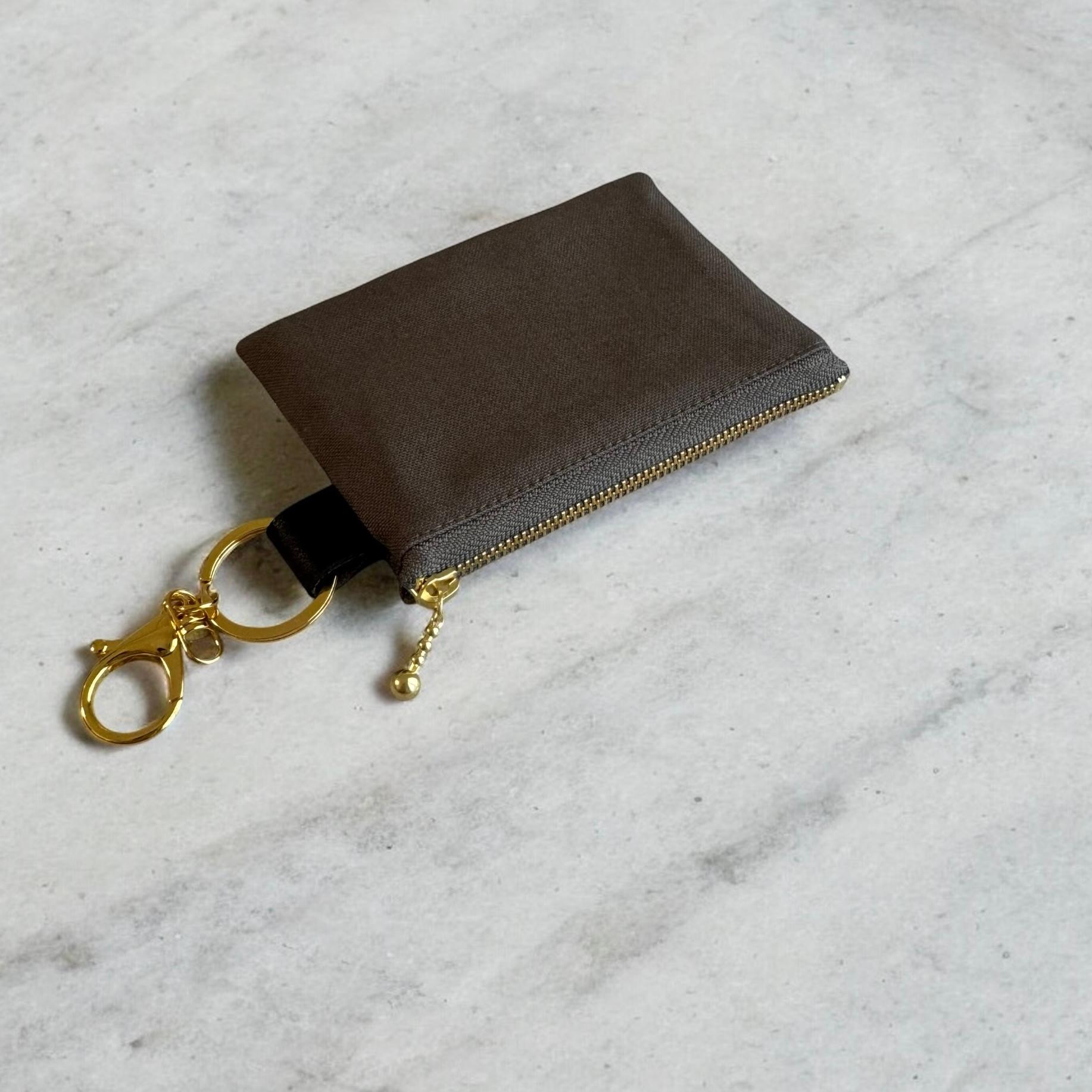 チャコールグレーお花柄/インド刺繍×帆布/キーホルダー付きフラットポーチ/マルチケース | 4枚目